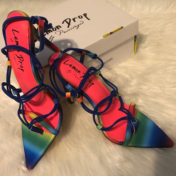 🏷 ONLY 2 LEFT Rainbow Strappy Pointed Heel - Picture 2 of 6